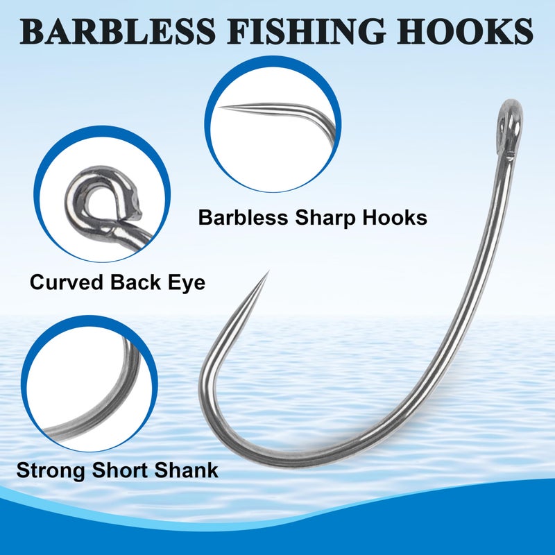 SILANON Barbless Fishing Hooks, 120pcs Barbless Trout Carp Hooks Circle Curve Shank Carp Fishing Fly Tying Hooks for Hair Rig Freshwater Saltwater (Size 6) - Image 2